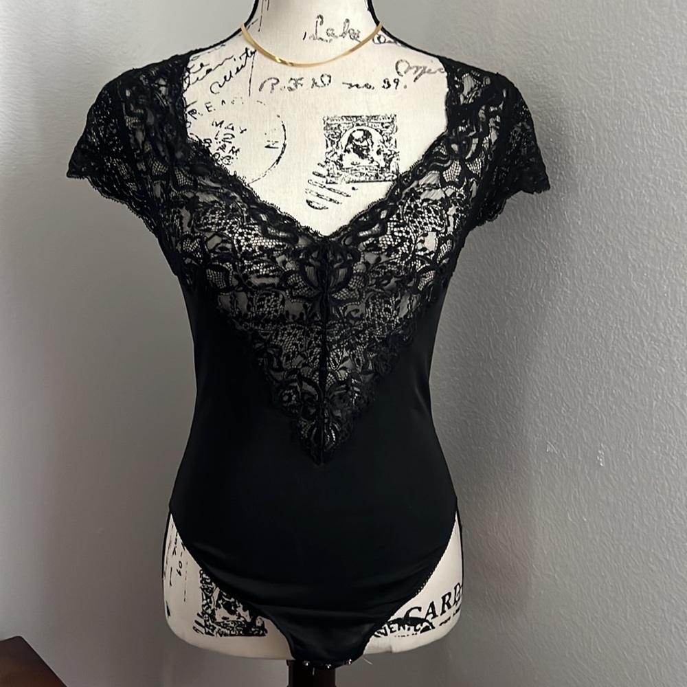 La Perla Tricot Lace V Neck High Cut Bodysuit Size Small